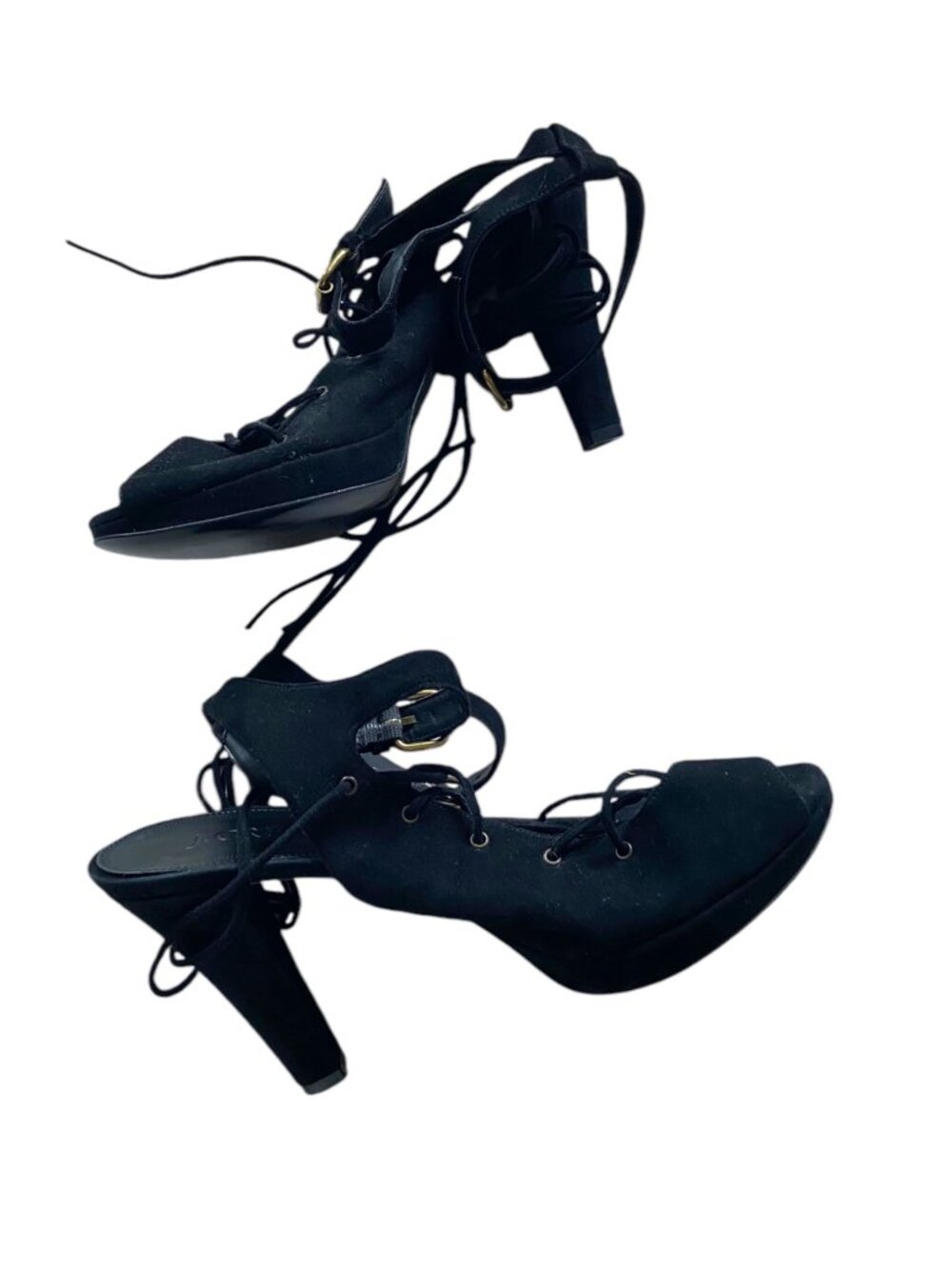 J.Crew Made In Italy Lace Up Heels Black Size 8 Whimsigoth Witchy Renaissance - Picture 7 of 13
